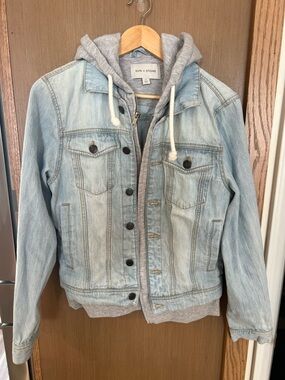 Sun + Stone Light Blue Denim Jacket with Gray Hood